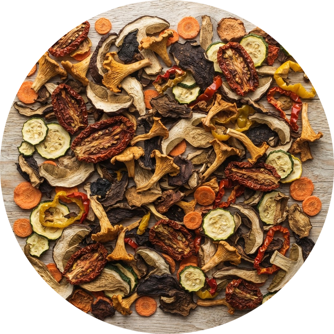 Funghi e verdure essiccati